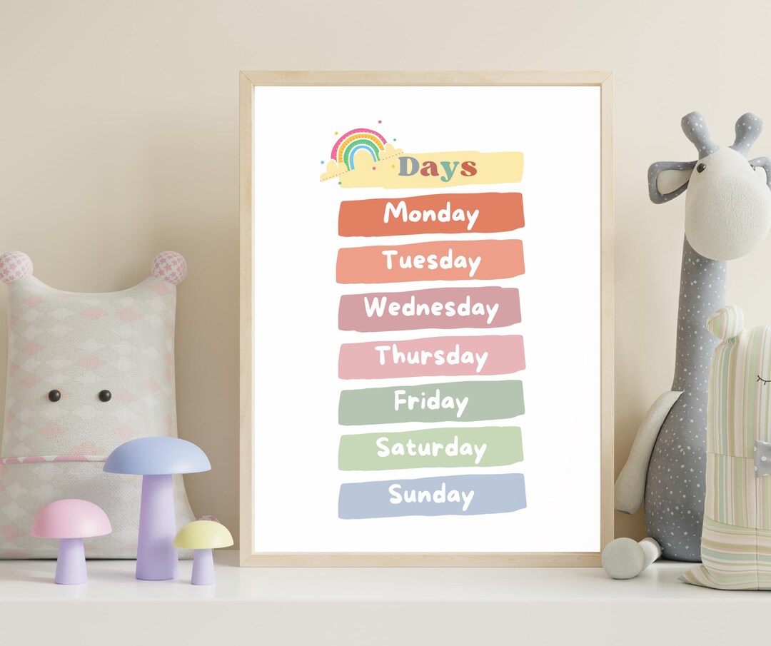 Days of the Week Poster - Kids Learning Print - Weekly Schedule ...