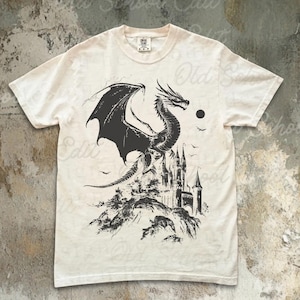 Dragon Vintage Dark Art Shirt, Dragon Castle Shirt, Retro Medieval Y2k Tshirt, Dragon Lovers Gift Tee, Vintage Shirt, magic castle shirt