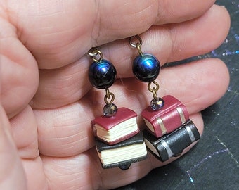 Reader's Library - Book Earrings - Ink/Rose/Night - Mini Stacks - Mad Dash Studio