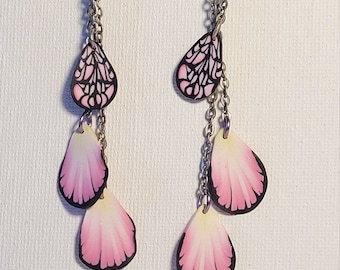 Blütenblatt Flügel Kaskade - Pink Ombre Blumen Ohrringe - Mad Dash Studio
