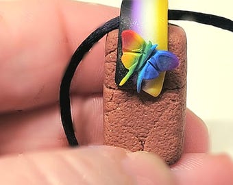 Fancy Pride Brick - Enby Pride - Brick Pendant - Rainbow Moth - Mad Dash Studio