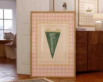 Wisconsin Aesthetic Vintage Pennant Flag Poster College Dorm Wall Print Decor