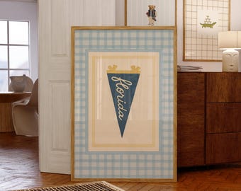 Florida Blue Vintage Pennant Flag Poster: College Dorm Decor (Digital File