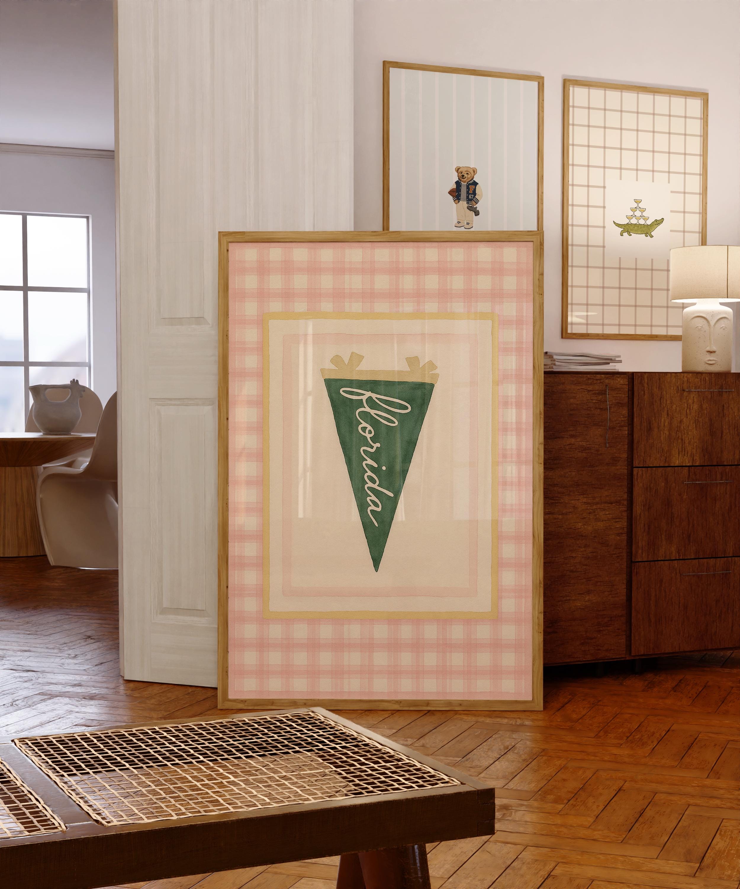 Florida Pink Vintage Pennant Poster: Minimalist Dorm Wall Art (Digital File)