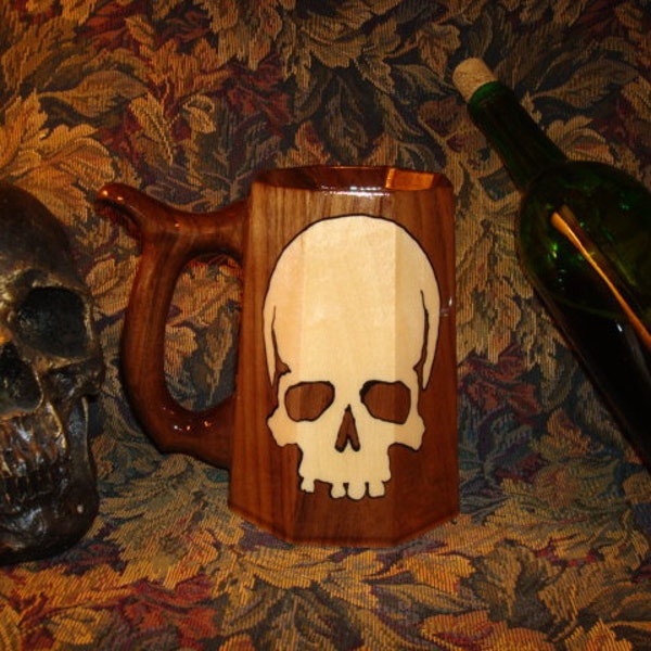 Black Walnut and Maple skull tankard (1188)