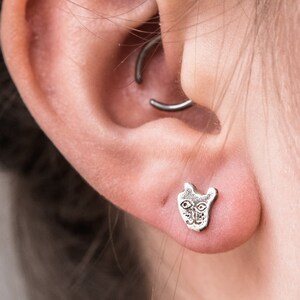 Cat Studs, Sterling Silver Stud Earrings, Dainty Earrings, Cat Jewelry by Peg and Awl Ash Foundlings image 2