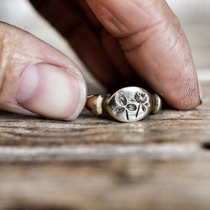 Stacking Ring, Sterling Silver Signet Ring, Flower Ring, Floral Jewelry by Peg and Awl | Red Clover Ring TBC