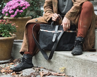 Zippered Canvas Bag with Leather Straps, Shoulder Bag, Waxed Canvas Bag by Peg and Awl | Wildling Waxed Canvas Tote