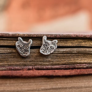 Cat Studs, Sterling Silver Stud Earrings, Dainty Earrings, Cat Jewelry by Peg and Awl Ash Foundlings Sterling Silver