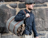 Waxed Canvas Log Carrier by Peg and Awl | Rustic Home Decor, Waxed Canvas Tote SHANTYMAN LOG Carrier