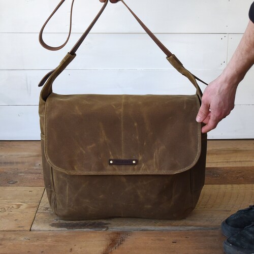 Mens Messenger Bag Waxed Canvas Leather Etsy