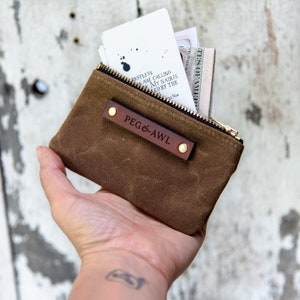 Small Waxed Canvas Zip Pouch, Minimalist Wallet, AirPod Case by Peg and Awl Spender Pouch image 1