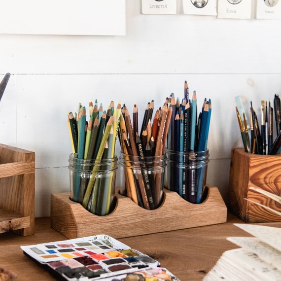 Wood Pencil Holder Desk Accessory