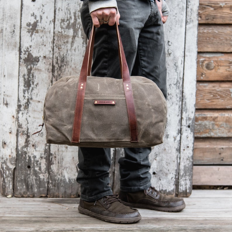 Waxed Canvas Day Bag Zipper Tool Bag Canvas Duffle Bag With Etsy