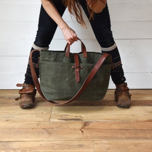 Waxed Canvas and Leather Briefcase Tote Bag Perfect Gift for Fathers Day Christmas Mothers Day Large Carryall Purse for Men and Women or Birthday