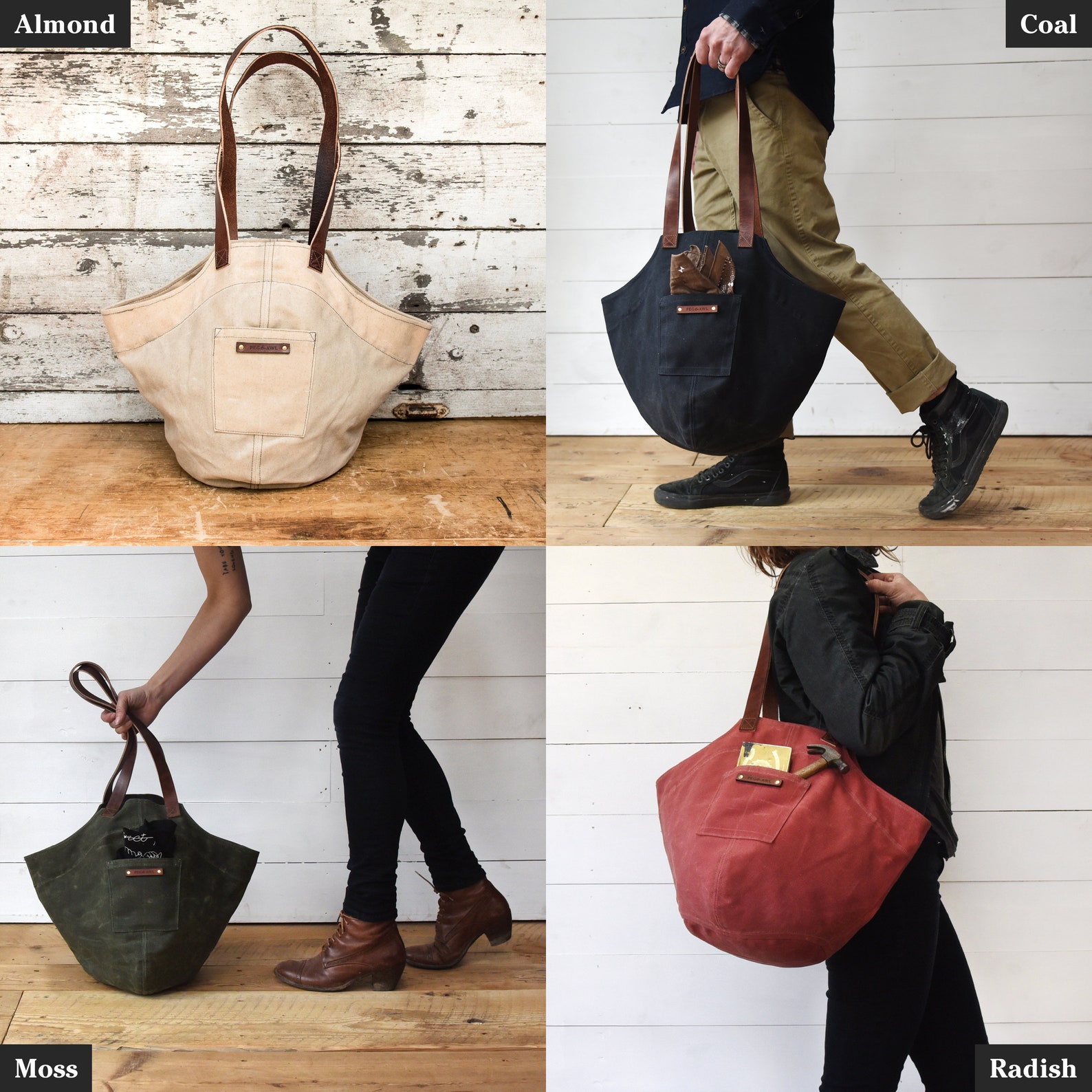 Waxed Canvas Bucket Bag With Leather Straps Shoulder Bag With Etsy