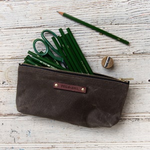 Pencil Case, Waxed Canvas Pouch, Zipper Pouch, Purse Organizer by Peg and Awl Scholar Pouch image 3
