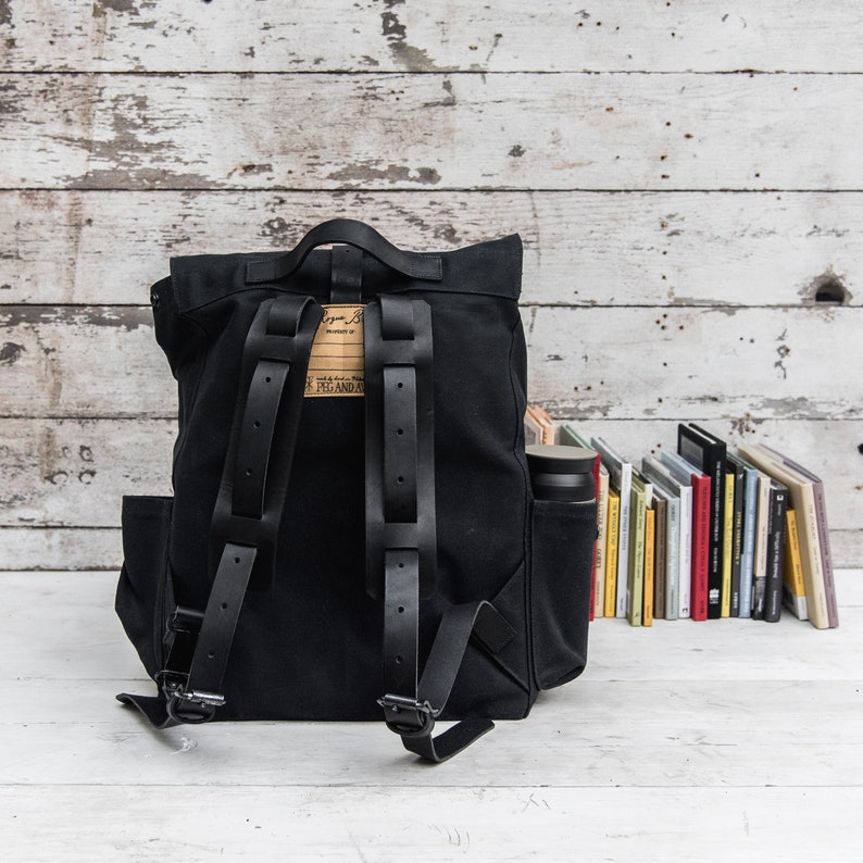 All Black Waxed Canvas Backpack Canvas Rucksack Carry on Bag Etsy