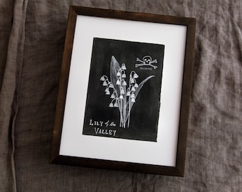 Impression d’art botanique en noir et blanc, dentelle de la reine Anne, muguet, impression giclée en édition limitée par Peg and Awl