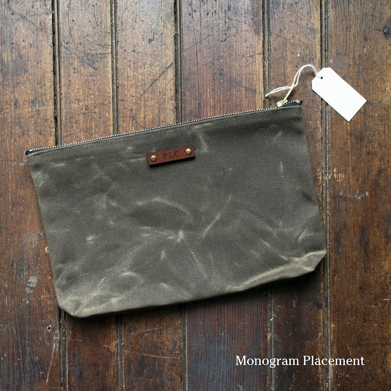 Waxed Canvas Zipper Pouch, Clutch Bag, Cosmetic Bag by Peg and Awl Maker Pouch image 9