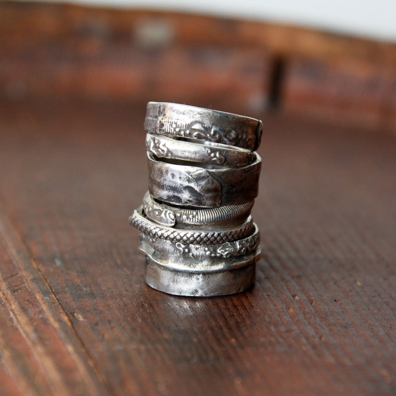 Rustic Ring, Sterling Silver Rings, Stackable Rings, His and Her Promise Rings by Peg and Awl Valene All the Names image 6