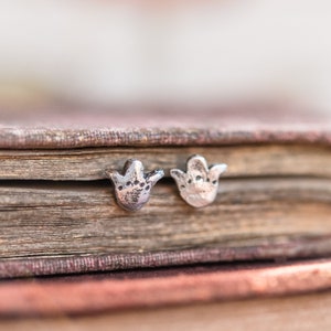 Tulip Earrings, Sterling Silver Studs, Flower Earrings by Peg and Awl Opal Foundlings image 2