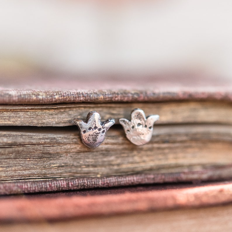 Tulip Earrings, Sterling Silver Studs, Flower Earrings by Peg and Awl Opal Foundlings image 2