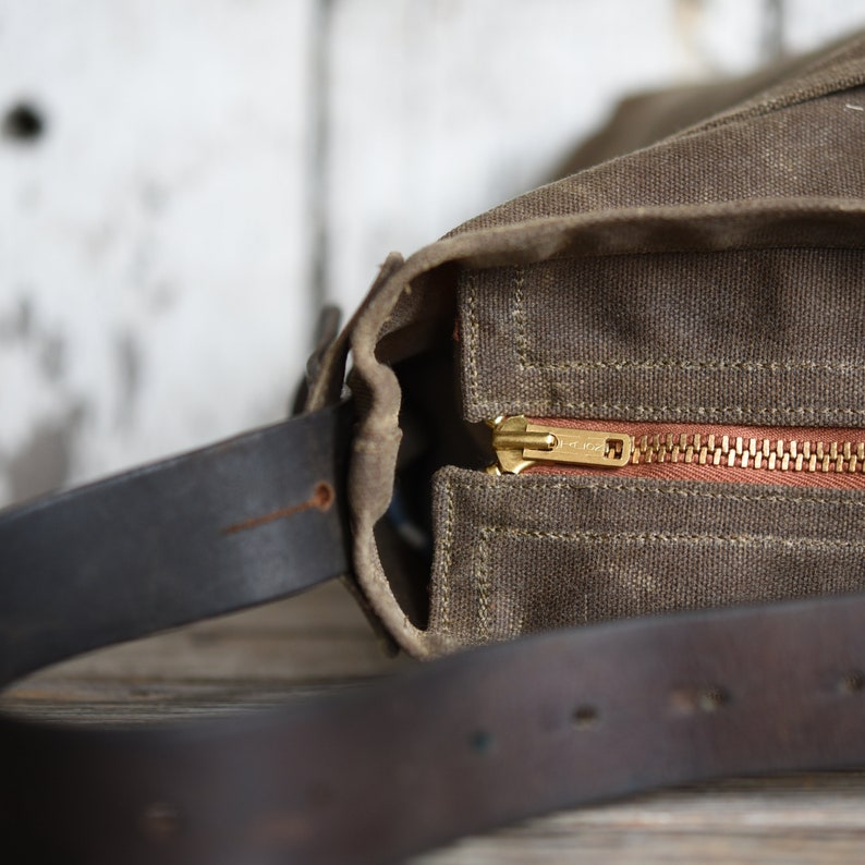 Waxed Canvas Bag with Leather Straps, Genderless Shoulder Bag, Crossbody Bag by Peg and Awl Waxed Canvas Tote image 5