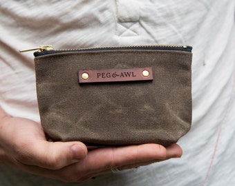 Waxed Canvas Zipper Pouch, Minimalist Wallet, Purse Organization by Peg and Awl | Saver Pouch