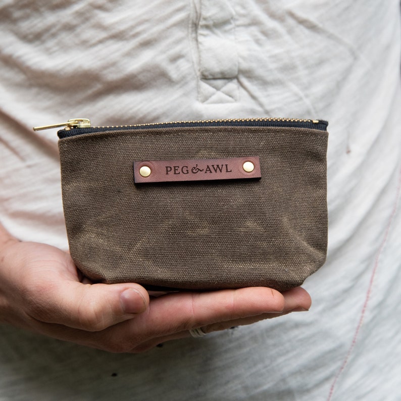 Waxed Canvas Zipper Pouch, Minimalist Wallet, Purse Organization by Peg and Awl Saver Pouch image 1