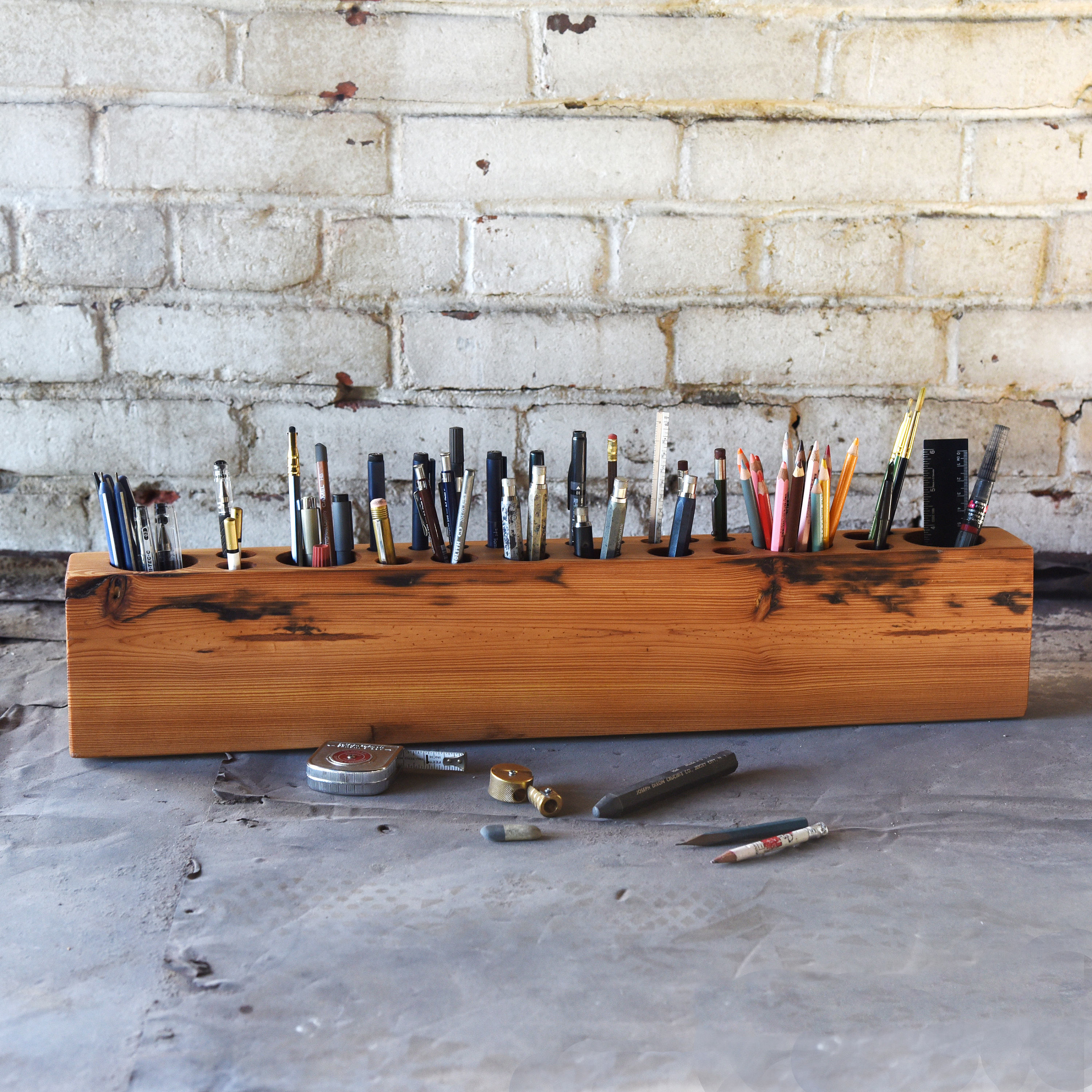 Wood Desk Decor, Pencil Holder, Desk Organizer, Reclaimed Wood Pen Holder  by Peg and Awl Large Desk Caddy 