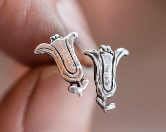 Tulip Earrings, Flower Earrings, Sterling Silver Earrings, Studs by Peg and Awl | Terran Foundlings