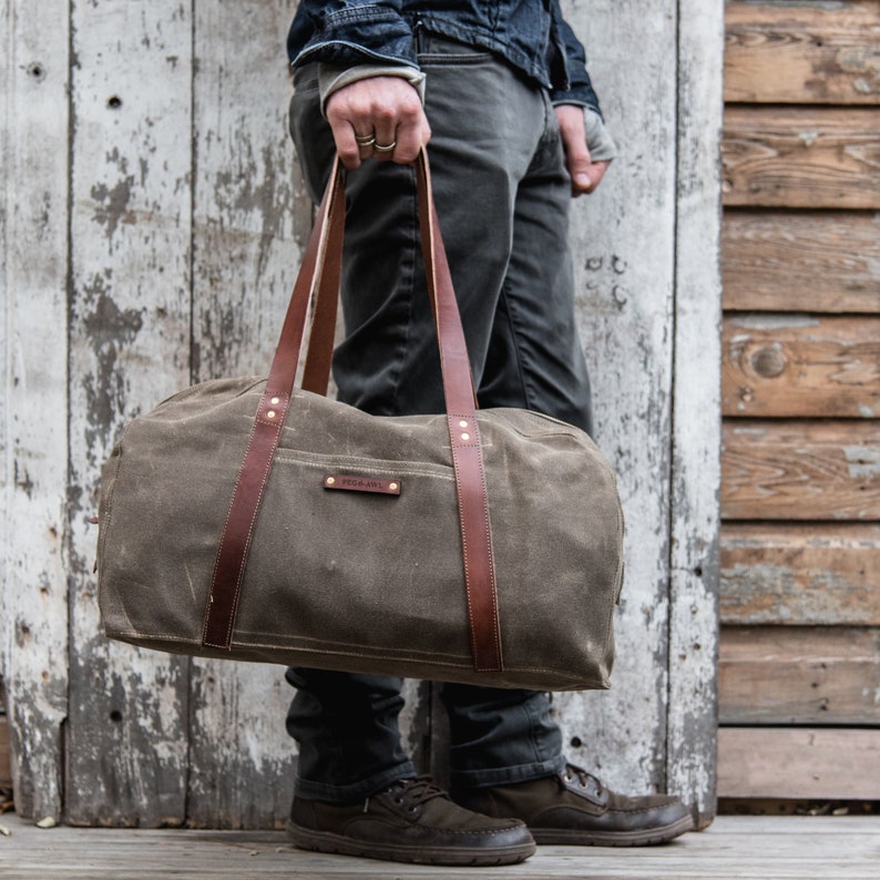Canvas Duffle Bag Waxed Canvas Bag With Leather Straps and - Etsy Norway
