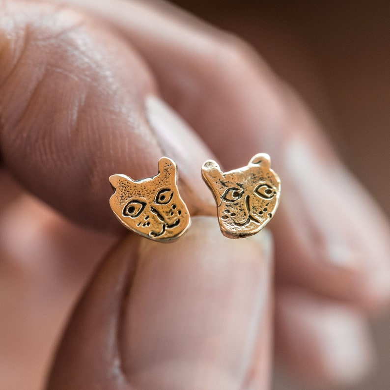 Cat Studs, Sterling Silver Stud Earrings, Dainty Earrings, Cat Jewelry by Peg and Awl Ash Foundlings image 6