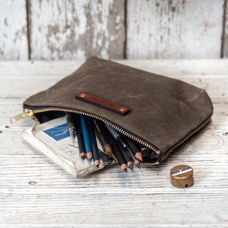 Waxed Canvas Zipper Pouch, Pencil Case, Purse Organization by Peg and Awl Keeper Pouch image 3