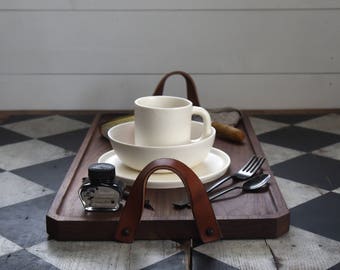 Wood Serving Tray with Leather Handles, Breakfast in Bed Tray by Peg and Awl | Watson Tray