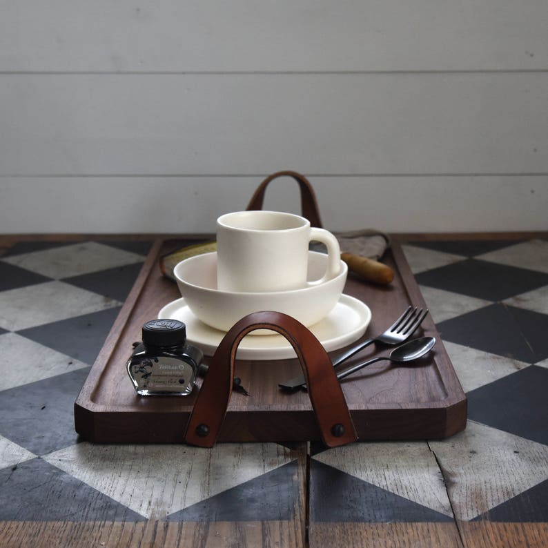 Wood Serving Tray with Leather Handles Minimalist Hygge Home Etsy