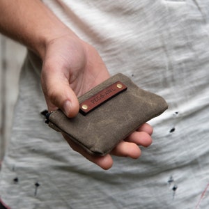 Small Waxed Canvas Zip Pouch, Minimalist Wallet, AirPod Case by Peg and Awl Spender Pouch image 5