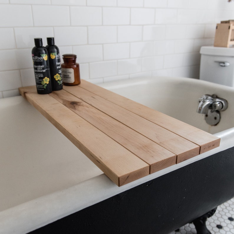 Wood Bathtub Tray Natural Bath Caddy for Self Care Bathroom Etsy