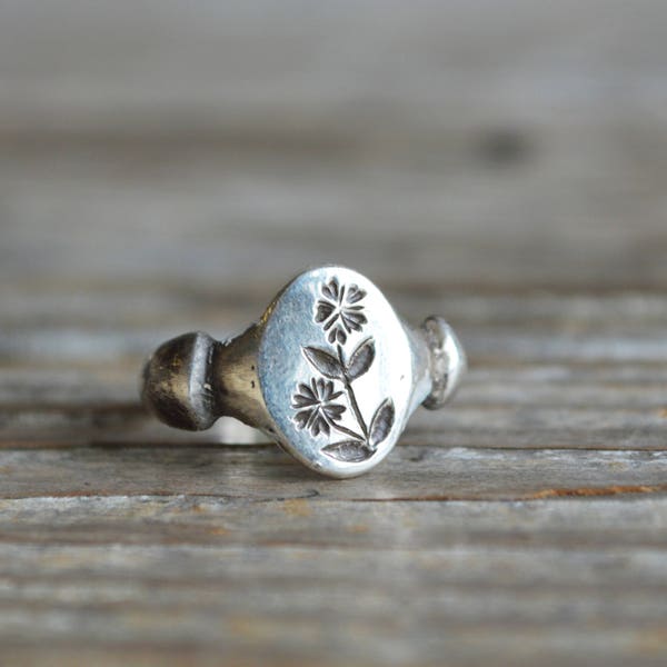 Sterling Silver Promise Ring, Nature Jewelry, Pinky Ring, Flower Signet Ring by Peg and Awl | Chickweed Ring TBC