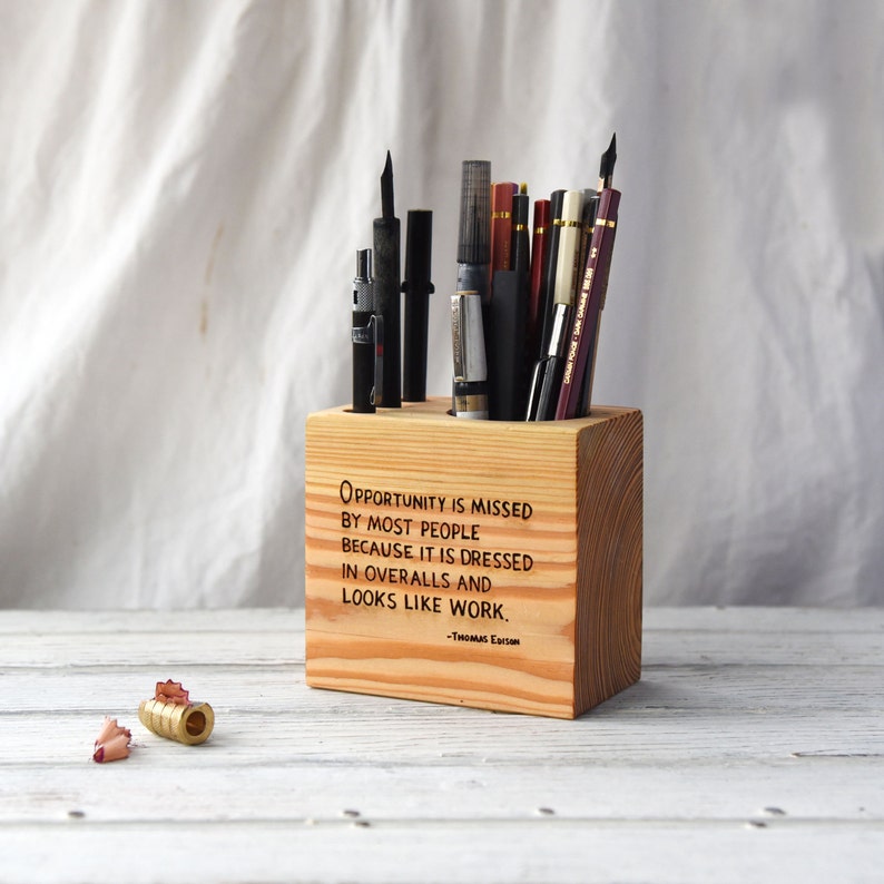 Small Desk Caddy Mit Quote Wooden Desk Organizer Office Etsy