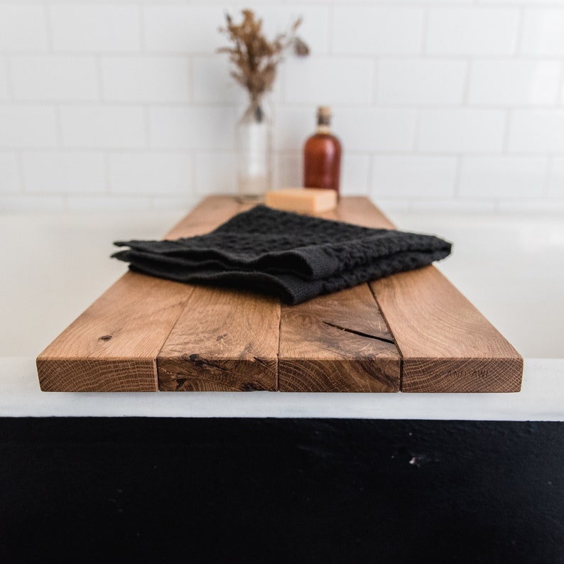 Sustainable Wood Bath Tray in Oak Natural Bath Caddy for Self Etsy