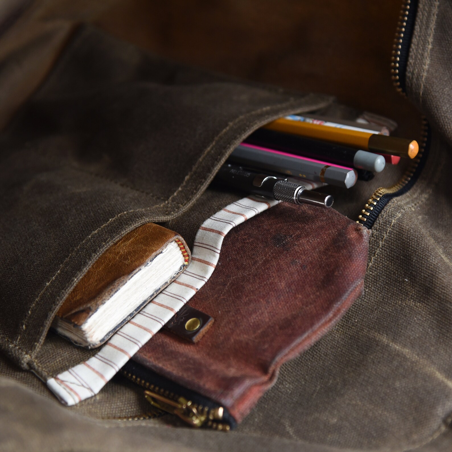 Waxed Canvas Bucket Bag With Leather Straps Shoulder Bag With Etsy