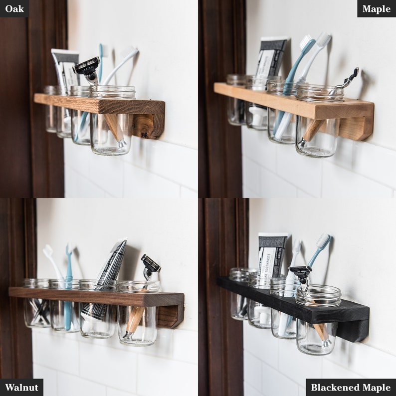 4 Mason Jar Wall Caddy for Home Bathroom Organization Kitchen Etsy