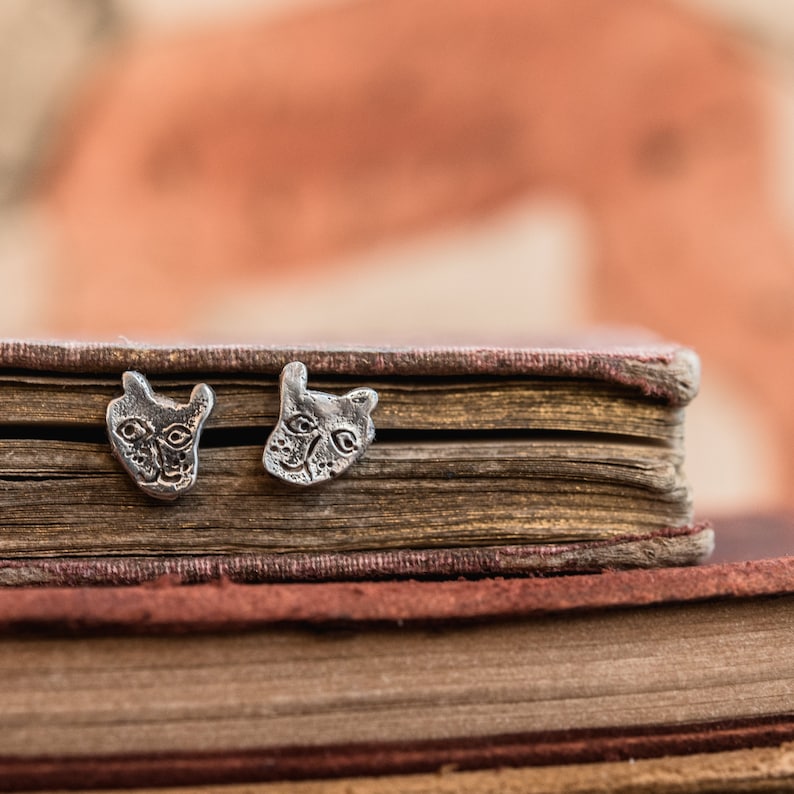 Cat Studs, Sterling Silver Stud Earrings, Dainty Earrings, Cat Jewelry by Peg and Awl Ash Foundlings Sterling Silver