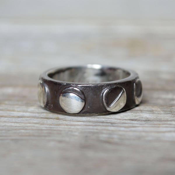 Moon Phases Ring, Sterling Silver Stacking Ring, Phases of the Moon, Wedding Band by Peg and Awl