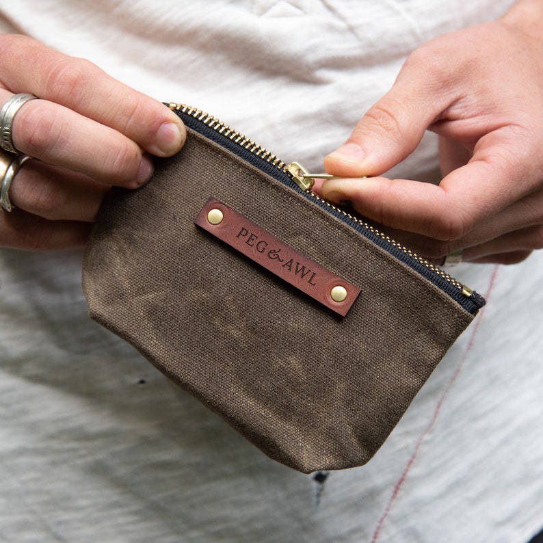 Waxed Canvas Zipper Pouch, Minimalist Wallet, Purse Organization by Peg and Awl Saver Pouch image 2