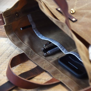 Waxed Canvas Bag with Leather Straps, Genderless Shoulder Bag, Crossbody Bag by Peg and Awl Waxed Canvas Tote image 4