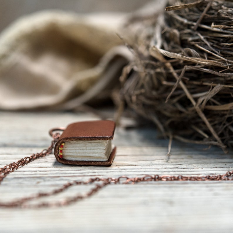 Brown Mini Book Necklace, Handbound Leather Book, Journal by Peg and Awl Harper image 3