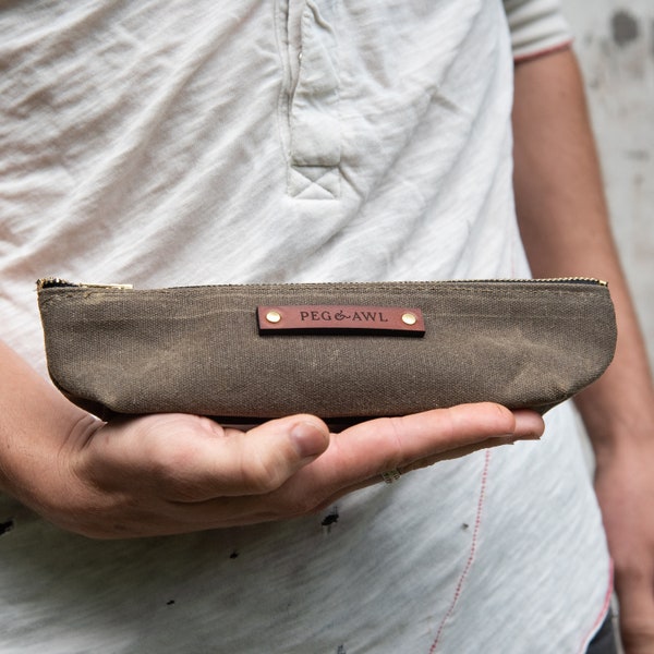 Waxed Canvas Pouch, Pencil Case, Purse Organizer by Peg and Awl | Drafter Pouch